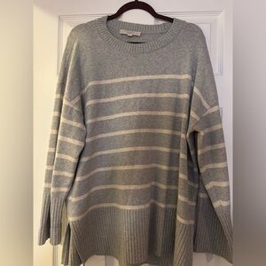 Gray and white Striped Sweater